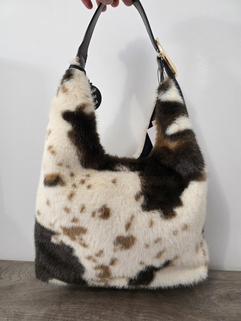 BCBG Generation Faux Fur Cow Print Hobo Shoulder Bag